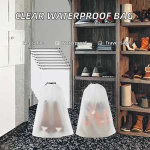 <b>Waterproof</b> Reusable Dustbag Clear Frosted Shoe Storage <b>Bag</b> PVC PE Plastic <b>Drawstring</b> Closure Custom Pouch for Travel - Product Image 2