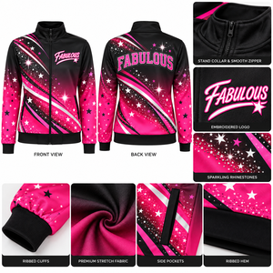 Conjunto de Calentamiento con Logotipo Bordado, Chaqueta con Cierre Completo, Estampado <span class=keywords><strong>Galaxy</strong></span> con Transferencia Térmica en Degradado Negro y Rosa, Traje de Entrenamiento para Equipo, Resistente a la Decoloración - Product Image 4