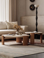 Table basse moderne en travertin naturel et bois massif, style Wabi-Sabi, design polygonal, pour salon, boutique