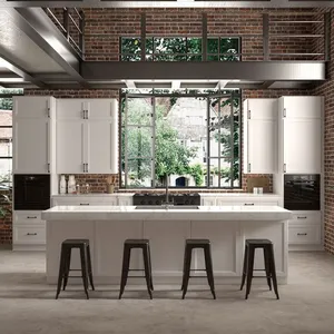 Modern design custom slim Shaker plywood warm white melamine high gloss lacquer pvc kitchen cabinet