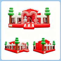 Parc de jeux gonflable avec thème maison de neige et décorations bonhomme de neige pour fêtes de Noël en extérieur et en intérieur