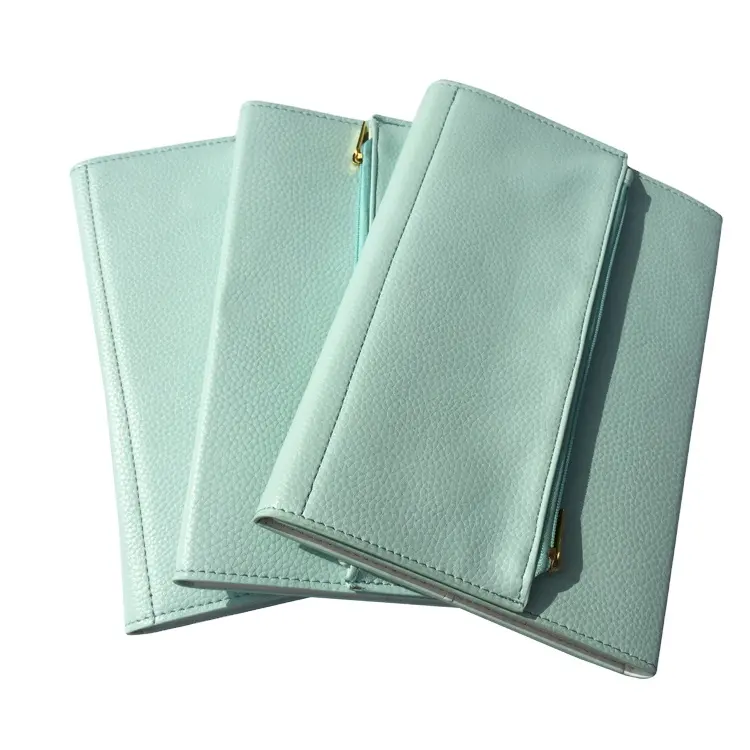 Personalizado de papel de bloc de notas insertar PU Carpeta de diario de las mujeres portátil con bolsillo con cremallera