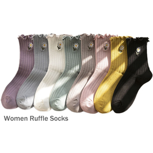 <span class=keywords><strong>Calcetines</strong></span> de Algodón <span class=keywords><strong>con</strong></span> Bordado Floral Pequeño para Mujer, Estilo Casual <span class=keywords><strong>con</strong></span> Volantes, para Primavera y Otoño, Venta al Por Mayor - Product Image 1
