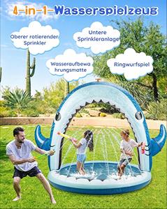 MAKE WAVES 4-in-1 Colorful Inflatable PVC Shark Sprinkler with <b>Ring</b> Toss Game for <b>Kids</b> - Product Image 2