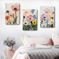 Tableau mural floral ton crème, peinture florale imprimée par pulvérisation, encadré tendu / flottant en PS pour la décoration murale de la maison