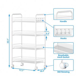 4-Tier Metal Utility Cart, Mesh <b>Wire</b> Rolling Cart Storage Trolley with Easy Assembly Organizer <b>Craft</b> Cart - Product Image 5