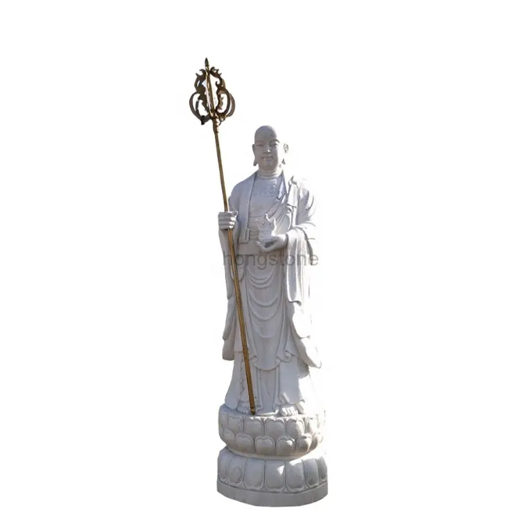 Hand Carved White Marble Jade Buddha Ksitigarbha Bodhisattva Statue Tibetan King Sculpture For Temple Decoration