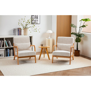 Sillón de Estilo Moderno de Mediados de Siglo, Sillón Tapizado para Lectura, Estructura de Madera Maciza, Sillón para Sala de Estar con Almohada - Product Image 3