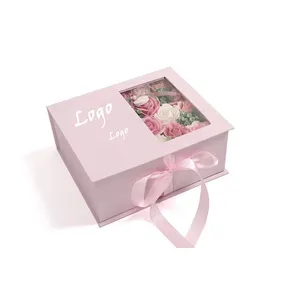 Produttore personalizzato pieghevole vuoto confezione regalo di cartone con finestra scatola di imballaggio di carta del fiore scatola di