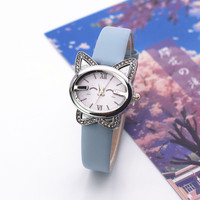 Nouvelle montre-bracelet pour enfants en alliage de quartz avec diamants, motif chat de dessin animé aux yeux bouclés, design mignon, montre pour enfant KW02
