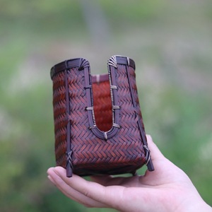 Handmade Rattan Woven Cup <b>Basket</b> Rectangle Shape Tea Ceremony Accessory <b>Storage</b> Holder Chinese Zen Style Craft - Product Image 3