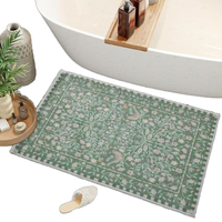 Tapis de salle de bain Urtlmaji vert en fausse laine, épaisseur moyenne, fabriqué à la machine, style bohème, doux, shaggy, effet vieilli, motif oiseaux et fleurs, antidérapant, lavable