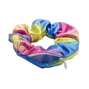 New Style Hair Scrunchies with Zipper Shiny Metallic Scrunchies Hidden Elastic Hair Ties for Key Lipstick Coin Storage