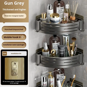 Étagère de salle de bain murale triangulaire moderne en aluminium, sans perçage, robuste, résistante à l'eau, pour douche - Product Image 4