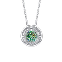 Collier pendentif double halo en moissanite bleue, argent 925, coupe ronde 1 carat VVS GRA, bijoux coréens colorés, tendance