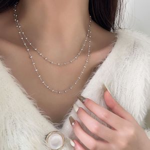 Collar de cuentas redondas de plata de ley S925 para mujer, cadena simple, estilo INS, joyería apilable y sencilla - Product Image 1