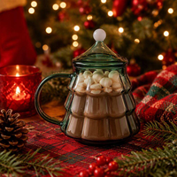 Mug en verre borosilicate de 300 ml en forme de sapin de Noël, tasse à café colorée avec poignée, tasse à thé à paroi simple, compatible lave-vaisselle et micro-ondes