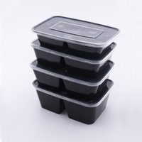Almoço descartável preto, recipiente descartável para almoço, caixa de plástico descartável para comida