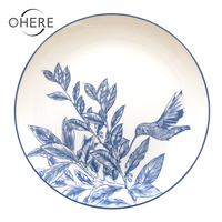 Assiettes de présentation rondes en porcelaine fine, motif floral bleu, style campagnard, 4 pièces, certifiées CE, écologiques, pour location de vaisselle de mariage
