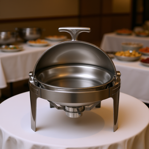 <b>Silver</b> Stainless Steel Round Chafing Food Warmer Roll <b>Top</b> Catering Dish - Product Image 2