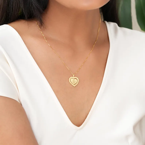 Collar con Corazón Grabado Personalizado y Flor Combinada, Chapado en Oro <span class=keywords><strong>de</strong></span> 18K, Acero Inoxidable, Joyería Personalizada, Regalo <span class=keywords><strong>de</strong></span> Navidad <span class=keywords><strong>para</strong></span> <span class=keywords><strong>Mujer</strong></span> - Product Image 3