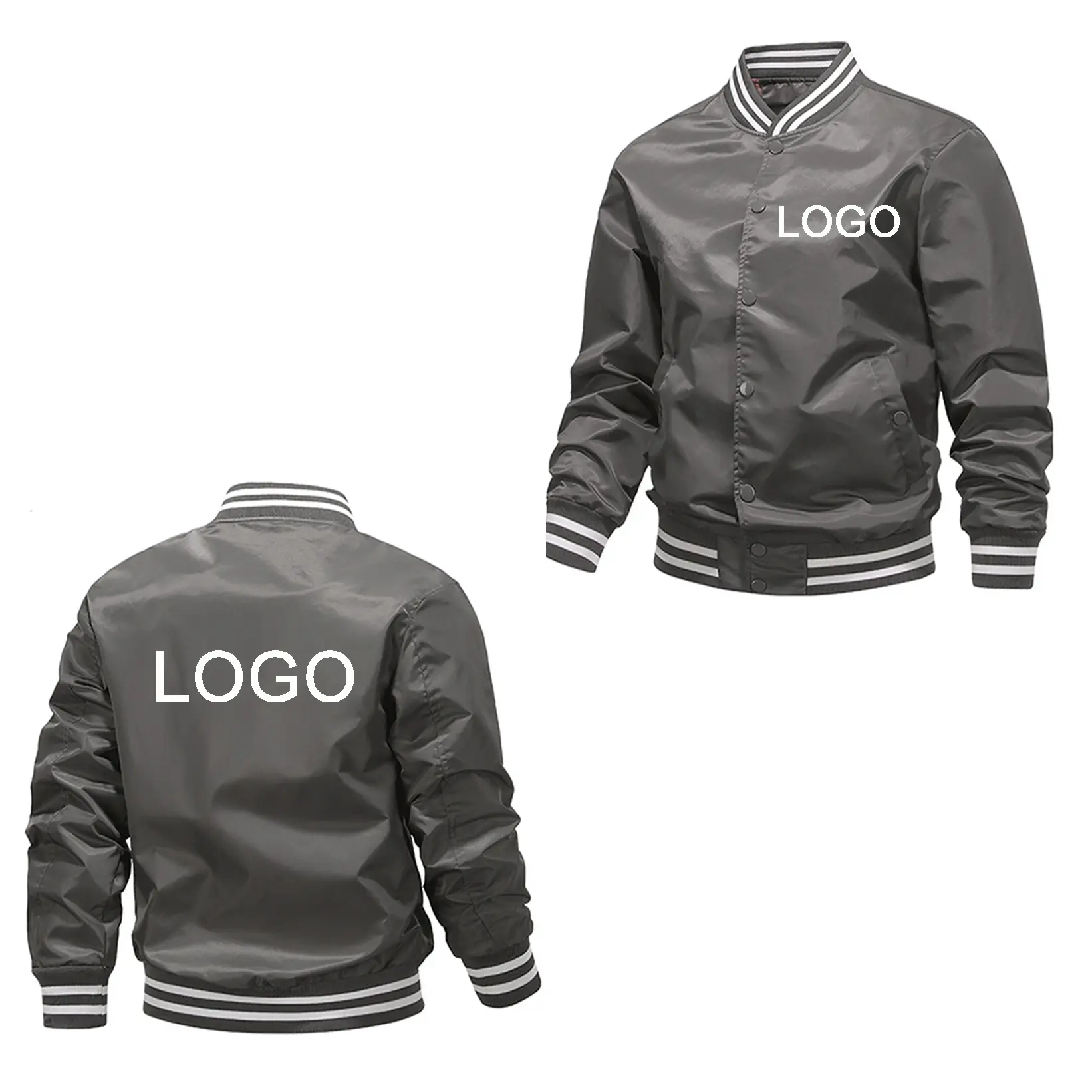 High Quality Vendor Grey Custom Patch Logo High School Varsity Jackets