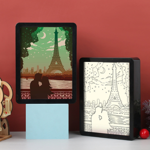 Cadeaux pour couples, baiser d'amoureux, amour à Paris, Tour Eiffel, cadeaux <span class=keywords><strong>de</strong></span> la Saint-Valentin, boîte à lumière en papier découpé, veilleuse LED, décoration d'intérieur - Product Image 2