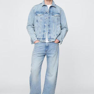 버튼 플랩 패치 포켓 라이트 워시 프린팅 가능 캐주얼 친환경 100% 코튼 데님 재킷 - Product Image 2