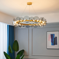 Lustre rond en verre artistique et fer, finition or, style nordique de luxe, avec double température de couleur, pour usage intérieur dans les maisons, villas et hôtels