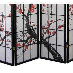 DB moderne 4 panneaux japonais écran diviseur de pièce noir fleur de prunier pliable et mobile étanche pour la décoration intérieure - Product Image 4