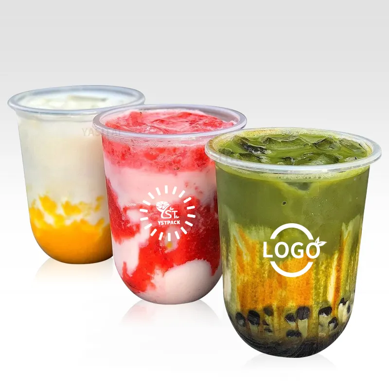 12 Oz Custom Bubble Thee U Cup Aanpassen Gedrukt Melk Thee Ijs U Vorm Cups Boba Melk Plastic Cup dome Deksel