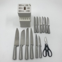 Ensemble de 14 couteaux de cuisine en acier inoxydable, couteaux de chef, couteaux utilitaires, couteaux à steak, couteaux Santoku, couteaux à fruits, avec bloc de rangement en plastique