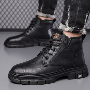 Botas de trabajo para hombre, botas de Marta, zapatos de trabajo y botas de seguridad, botas de nieve cálidas acolchadas de algodón y lana gruesa con cordones en la parte superior media de cuero - Product Image 3