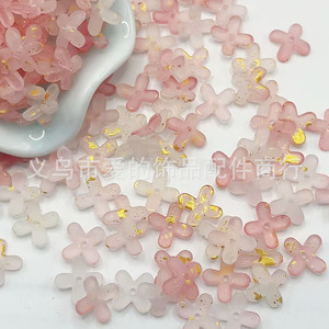 ลูกปัดอะคริลิค 12 มม. ลายกลีบดอกหอมหมื่นลี้และใบโคลเวอร์สี่แฉก สีทองฝ้าประกาย วัสดุทำกิ๊บติดผม ตัวจับดอกไม้ อุปกรณ์ตกแต่ง - Product Image 3