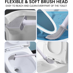 Brosse de toilette en silicone TPR souple à deux sections avec poignée en acier, durable, écologique et très vendue à prix abordable - Product Image 3