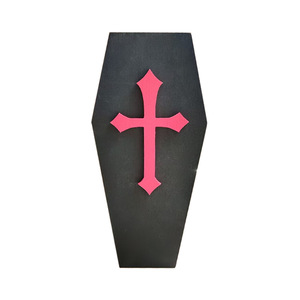 Caja de Ataúd de Madera para Halloween, Grande, Negra, con Cierre de Cruz Roja, para Guardar Joyas, Decoración Interior - Product Image 5