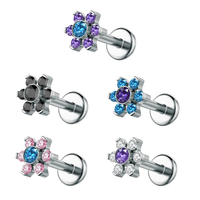 G23 Titanium 16G Filetage interne en forme de fleur Cartilage d'oreille Ecran d'oreille Ongles de nez Ongles de lèvre Bijoux perforés