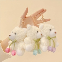 Porte-clés personnalisé en peluche ours en peluche avec ruban tulipe, vente en gros, pendentif animal en peluche doux, jouet ours mignon pour cadeau et breloques de sac