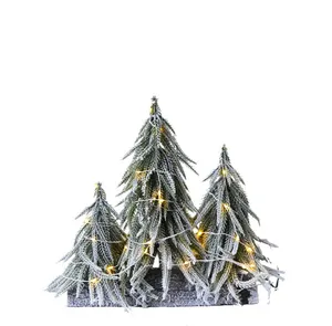 Künstliche Weihnachts dekorationen Prelit Tabletop Flocked Snow Weihnachts baum mit Holz sockel