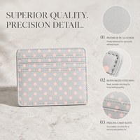 Portefeuille minimaliste pour femmes avec logo personnalisé, durable, fin, à pois, en cuir PU, bloquant les RFID, pour cartes de crédit et passeport