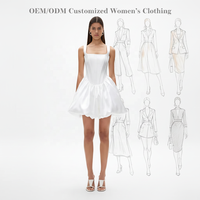 Nouvelle Robe Mini Élégante Blanche à Col Carré, Jupe Bouffante à Baleines, Ourlet Ballon en Satin, Robe d'Été Personnalisée pour Femme
