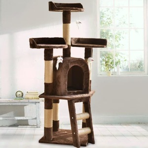 คอนโดแมวทรงสูงหรูหราทันสมัย พร้อมเสาข่วนทำจากไม้เนื้อแข็ง  บุผ้ากำมะหยี่  ชั้นบนมีของเล่นแบบอินเทอร์แอคทีฟ สำหรับแมวตัวใหญ่ - Product Image 5