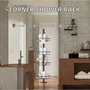 Organizador de Ducha de Esquina de 4 Niveles, Estantes de Acero Inoxidable Resistentes al Óxido, Soporte sin Perforaciones, Gran Capacidad de Almacenamiento, Barra de Tensión, Moderno para Baño - Product Image 2