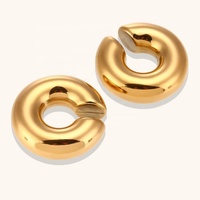Gaby - Vente flash - Boucles d'oreilles en acier inoxydable plaqué or 18 carats avec zircon - Unisexe - Femmes - Hommes - Cadeau de mariage - Bijoux sans perçage