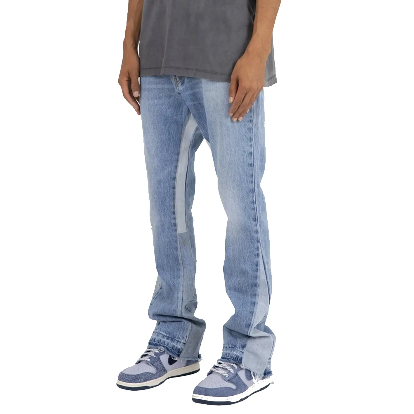 Haute personnalisé hommes flare jeans contraste côté patché empilé jeans hommes