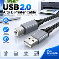 Kabel Printer USB2.0 AM ke BM Konektor Berlapis Nikel Jalinan Nilon Transfer Data Stabil Plug and Play untuk Printer Scanner