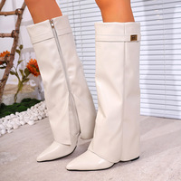 Bottes noires en PU de haute qualité pour femmes, hauteur genou, bout pointu, tendance mode, pour l'hiver