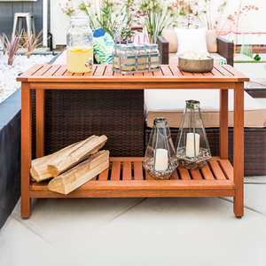 Venta al por mayor de jardín moderno al aire libre plegable mesa de madera redonda de 2 estantes para cocina y comedor hecho en Vietnam - Product Image 5