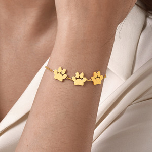Pulsera de Acero Inoxidable Chapada en Oro de 18K con Dije de Pata en Blanco, Diseño Personalizado, Grabable, Pata de Gato, Joyería de Moda Tendencia - Product Image 6