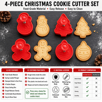 Moule à biscuits sur le thème de Noël, ensemble de découpoirs à biscuits en plastique 3D avec ressort pour enfants, outils de pâtisserie DIY